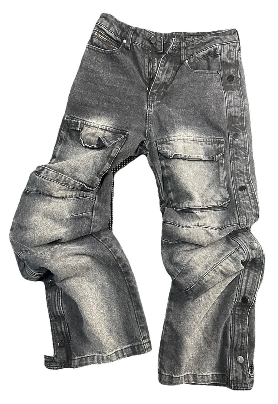 Rockstar Original Baggy Cargo Jeans Womens 28 Acid Wash Snap Leg Y2K